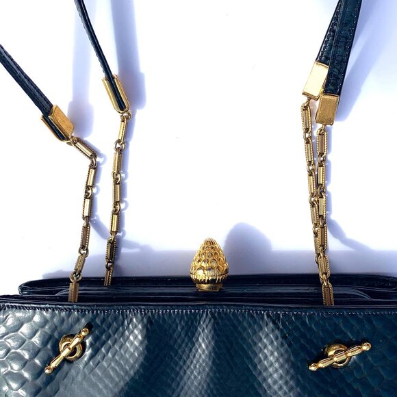 VTG Rosenfeld Navy Leather Faux Reptile Skin Handbag with Coin Purse, 1960s - Picture 10 of 15